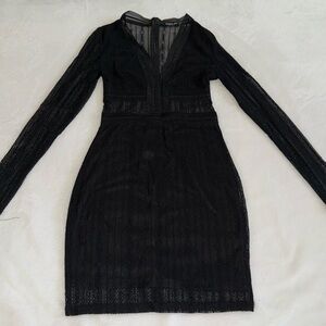 Nasty gal black lace v neck tight long sleeved mini dress size XS